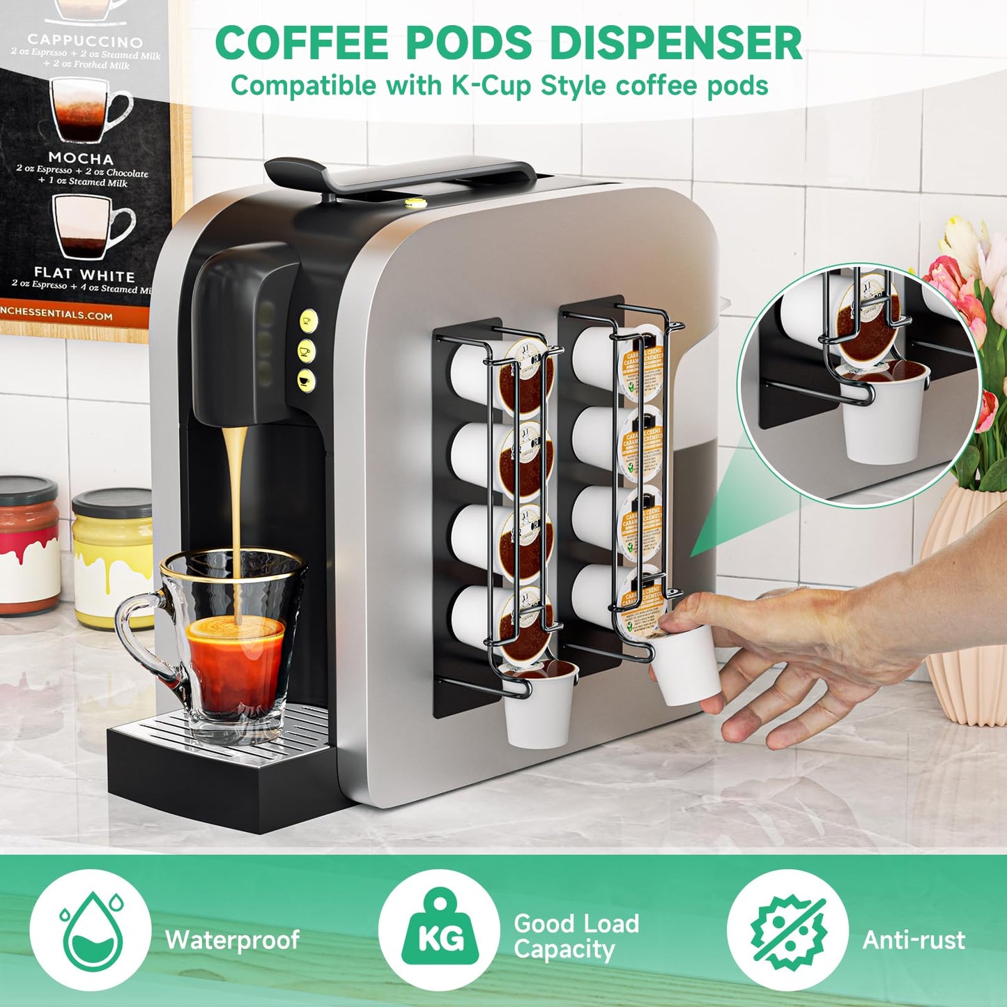 XILIMEN Coffee Pod Holders for Small Countertops, Side Mount Coffee Pod Capsule Organizer & Storage