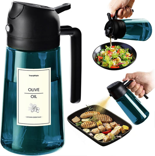 TrendPlain Blue Glass Olive Oil Sprayer - 16oz 2-in-1 Dispenser for Cooking, Air Fryer & BBQ