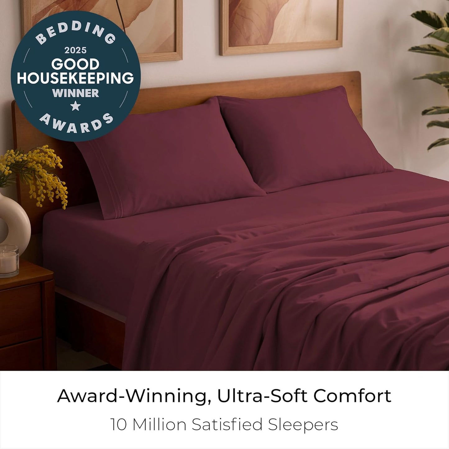 Mellanni Queen Sheets Set - 4 PC Hotel Luxury Bedding | Extra Soft, Cooling, Wrinkle-Resistant (Burgundy)