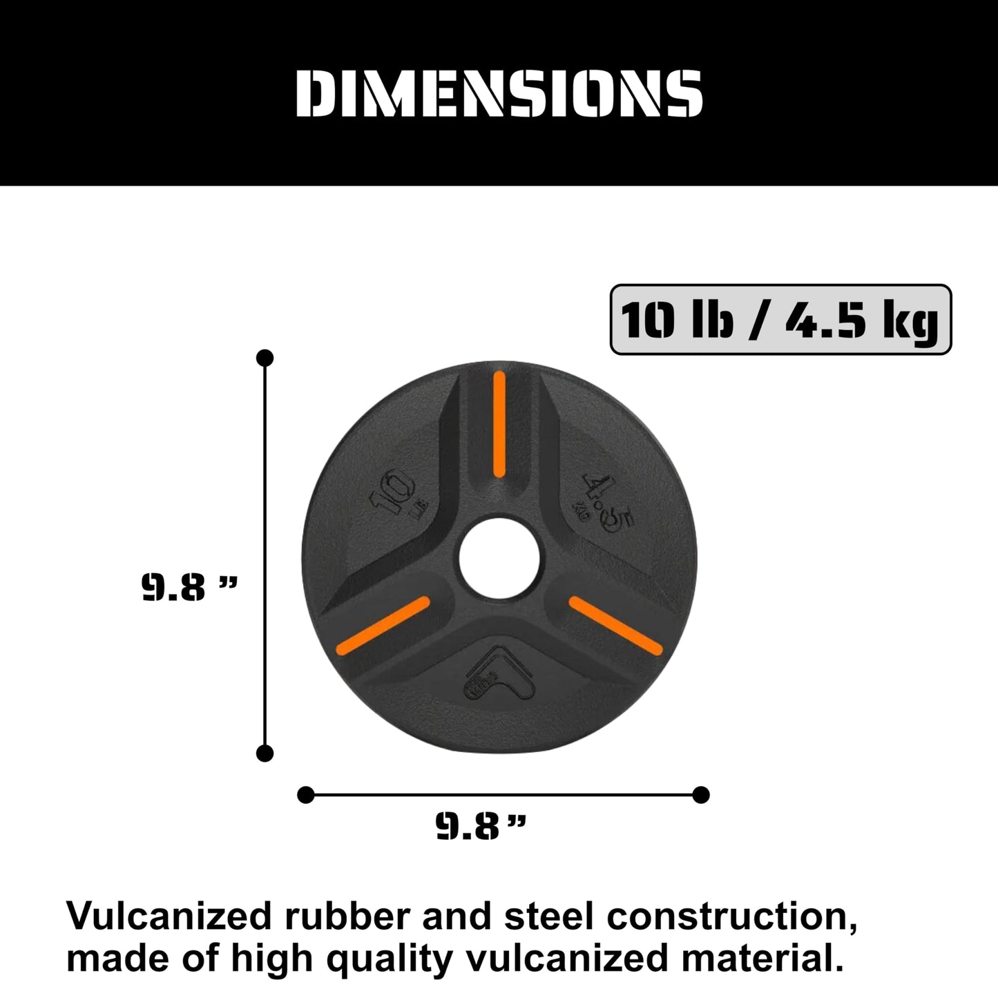 TRIBE WOD Cast Iron Plate Weights, OLIUS Barbell Plates - Gym Weights for Men and Women, Cast Iron Plate Weights 1 of 2, Rubber and Steel Weights for Lifting (10 Lbs) (1 Plate)
