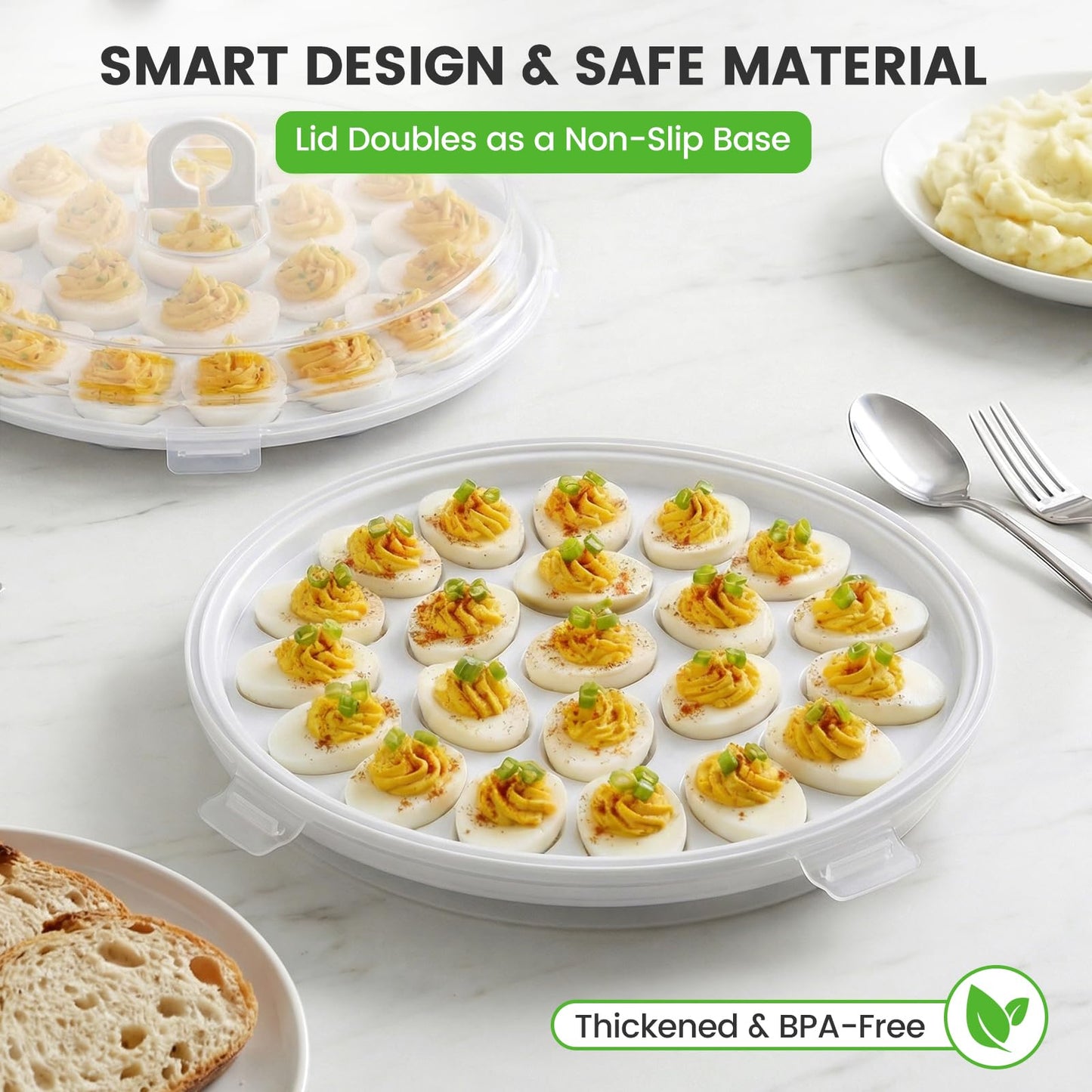 HANSGO Deviled Egg Containers with Lid, Deviled Egg Platter Carrier Holder Trays with 22 Slots for Holiday Party and Home Kitchen, White