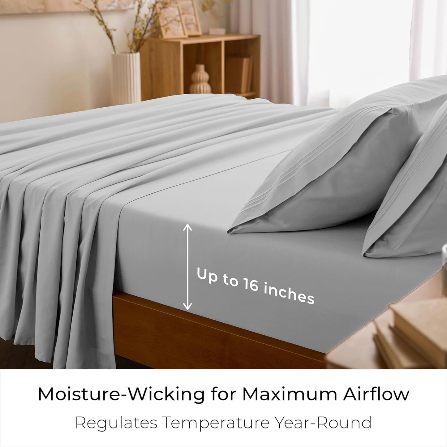Mellanni Full Sheets Set - 4 PC Hotel Luxury Bedding | Extra Soft, Cooling, Wrinkle-Resistant (Light Gray)