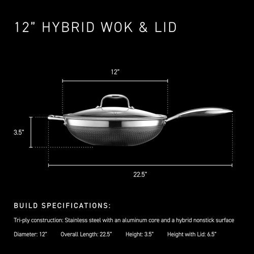 HexClad Hybrid Nonstick 12-Inch Wok - Stay-Cool Handle, Dishwasher Safe & Oven Safe Up to 900°F