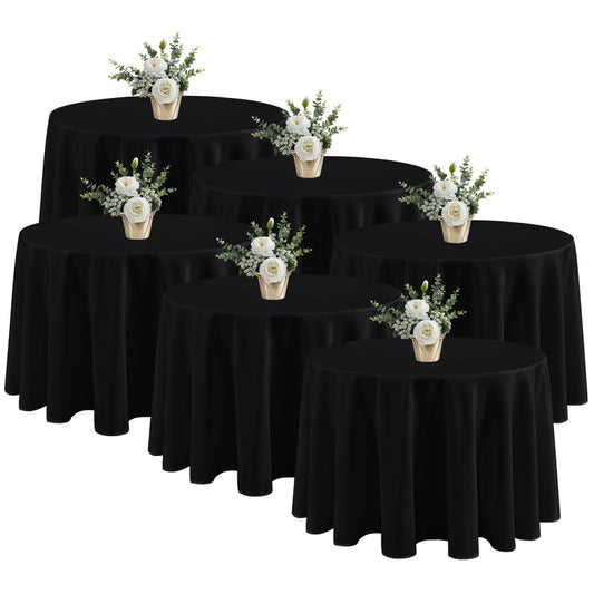 Fitable 6 Pack Black Round Tablecloths - 120 Inches in Diameter - Stain Resistant and Washable Table Clothes, Polyester Fabric Table Covers for Wedding, Party, Banquet, Formal Events