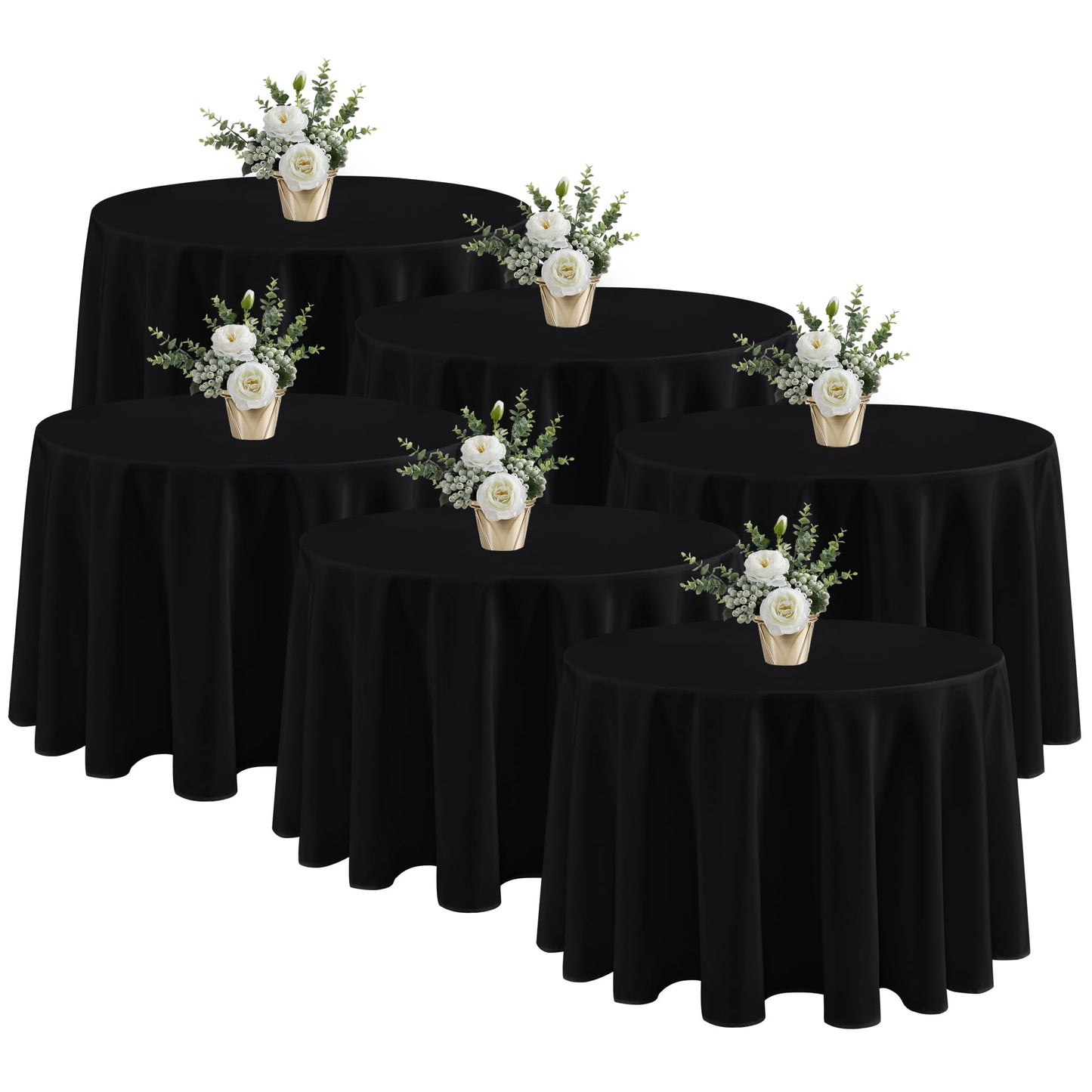 Fitable 6 Pack Black Round Table Clothes - 90 Inches in Diameter - Stain Resistant and Washable Tablecloths, Polyester Fabric Table Covers for Wedding, Party, Banquet, Gathering