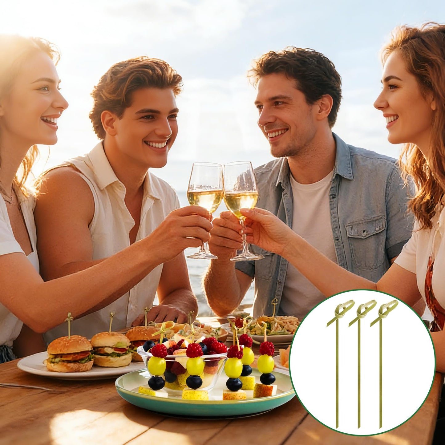 200 Pcs 4.7 Inch Bamboo Cocktail Picks-Fancy Knot Appetizer Skewers,Bamboo Skewers,Eco-Friendly Biodegradable Cocktail Sticks for Drinks, Fruit, Charcuterie, Party Supplies