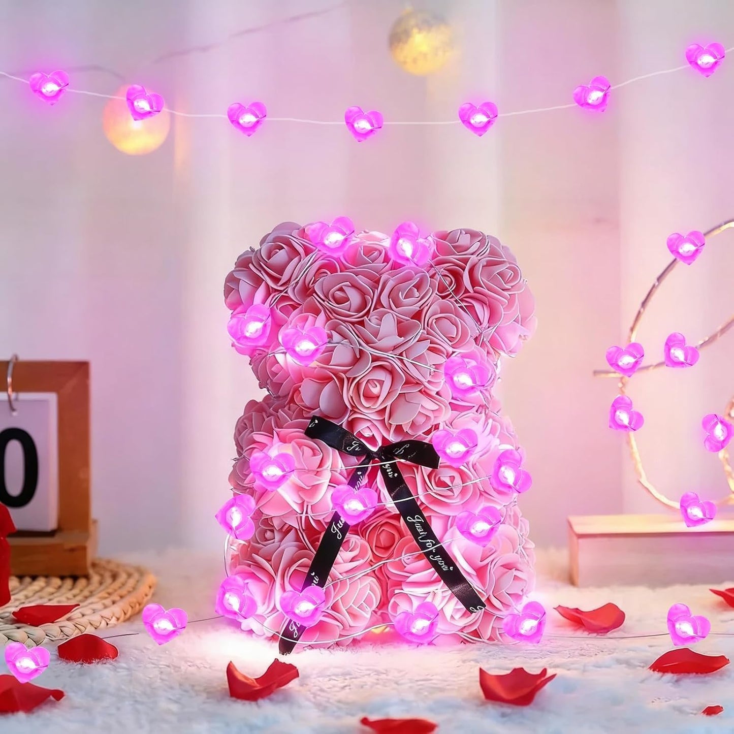 Skiennix 10FT Pink Heart Fairy Lights - Battery Operated LED String Lights with Timer for Indoor/Outdoor Decor
