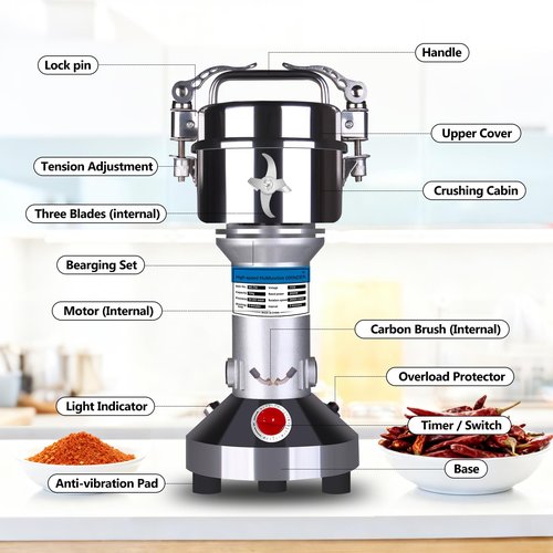 2000W Electric Grain Grinder, Stainless Steel Commercial Grade Dry Mill - Ultra-Fine Powder Machine for Wheat, Rice, Corn, Spices & Coffee - High-Speed Flour Maker for Home Kitchen or Professional Use