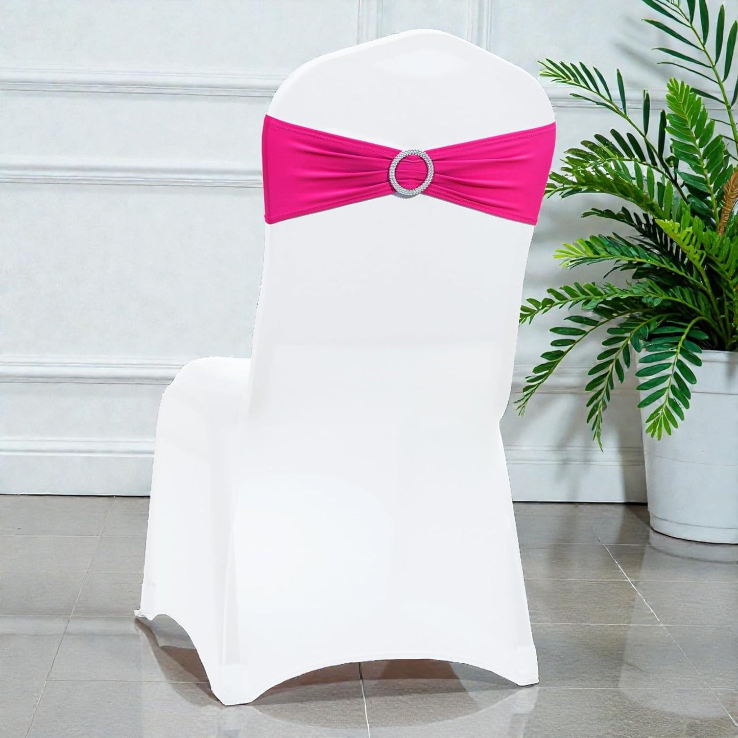 MDS Spandex Chair Sashes - Universal Elastic Stretch Bands with Buckle Slider Bow | Pack of 125 - Magenta
