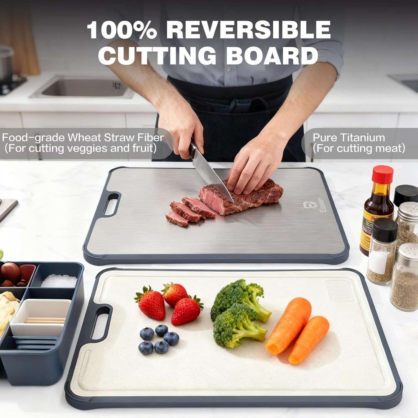 Titanium Cutting Board by Extra Large | Non-Toxic 2-in-1 Design with Juice Groove | 17 x 12 Inch