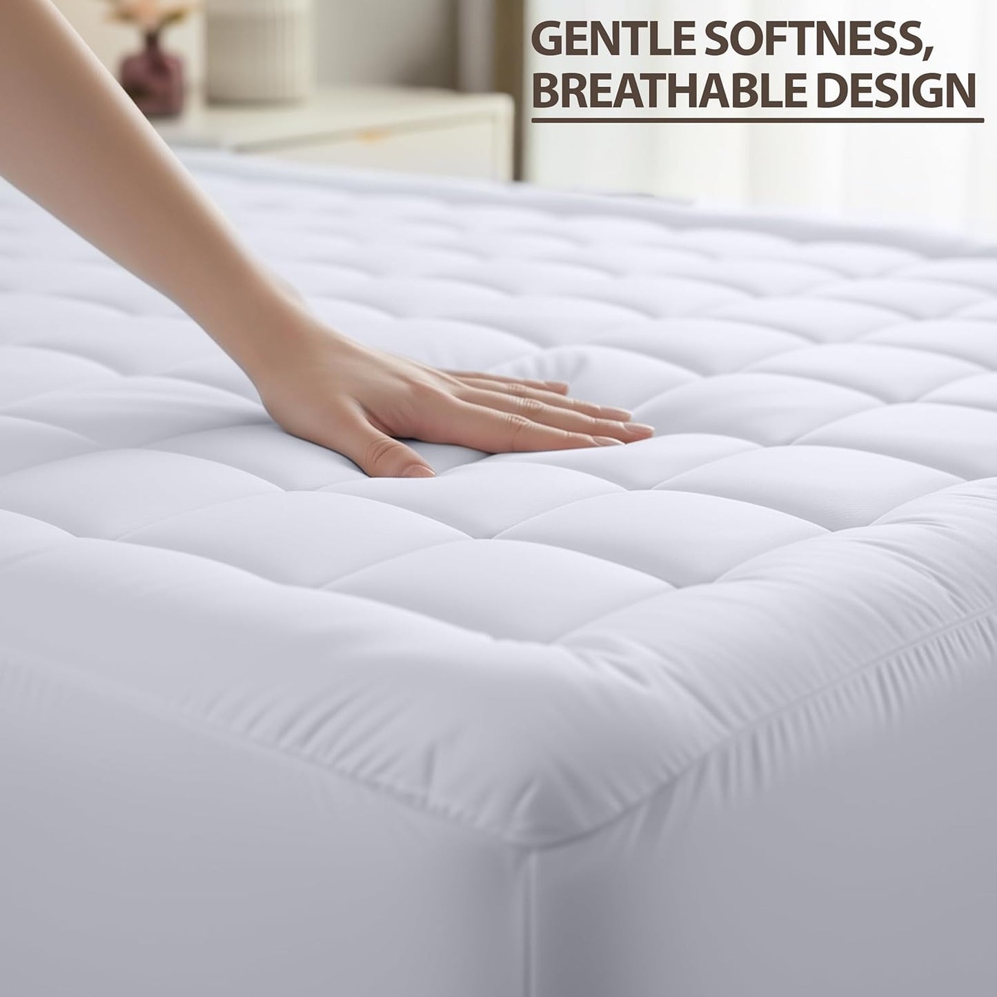 Utopia Bedding Queen Mattress Pad - Quilted Fitted Protector with Fluffy Pillow Top | Deep Pocket 60x80 Inches, White