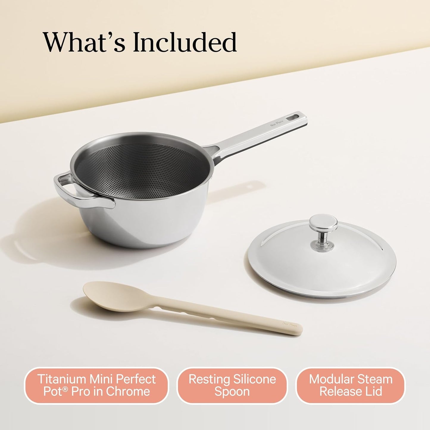 Our Place Mini Titanium Perfect Pot Pro - 2.75 Qt PFAS-Free Nonstick Cooking Pot with Lid & Spoon | Induction & Oven-Safe to 1000°F | Chrome