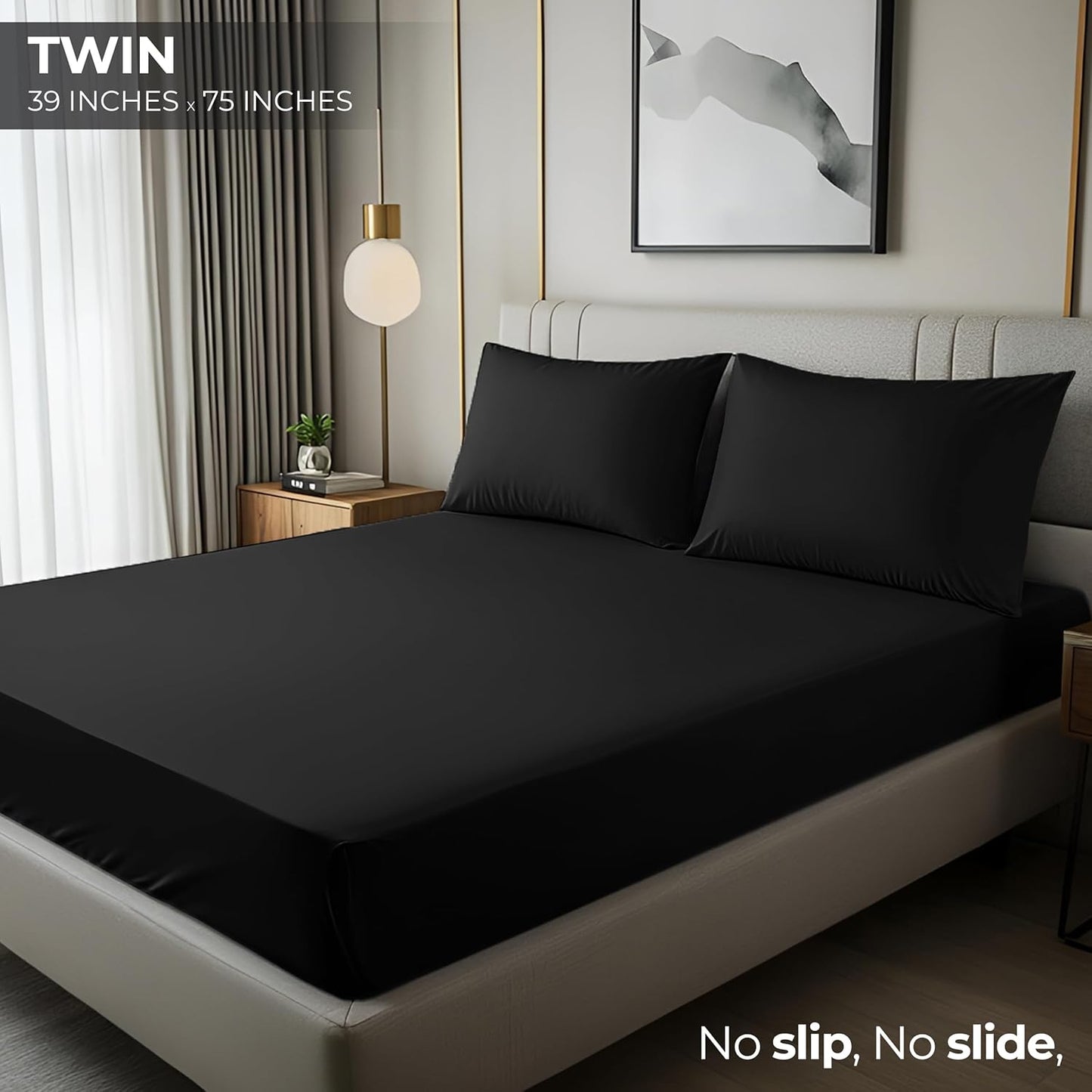 Utopia Bedding Twin Fitted Sheet - Soft Microfiber - Deep Pocket, Fade Resistant - Black