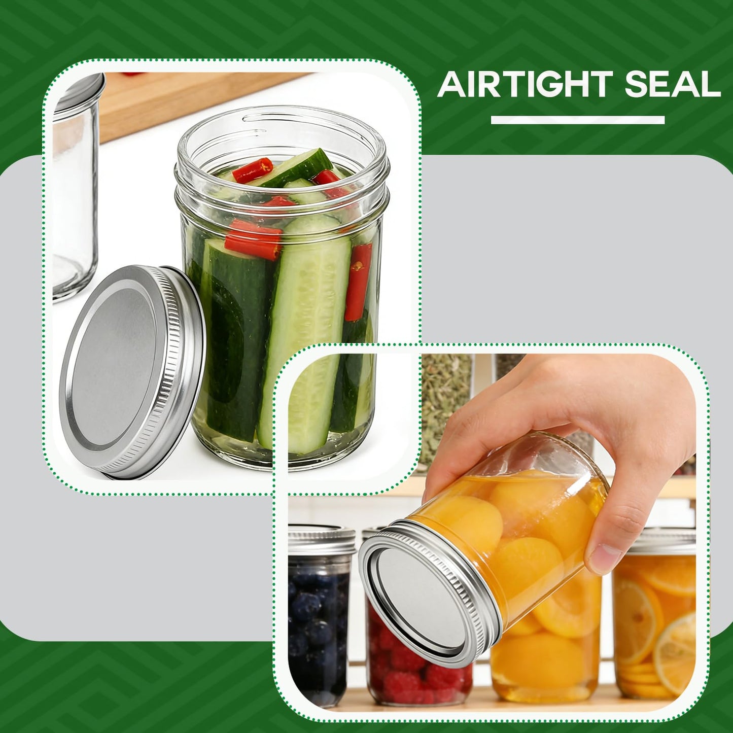 KISYONGUS 18 Pack Mason Jars, 16oz & 8oz Mason jars with Airtight Lids, Glass Canning Jars for Preserving, Jam, Kitchen Storage,Fermenting, Pickling, Freezing