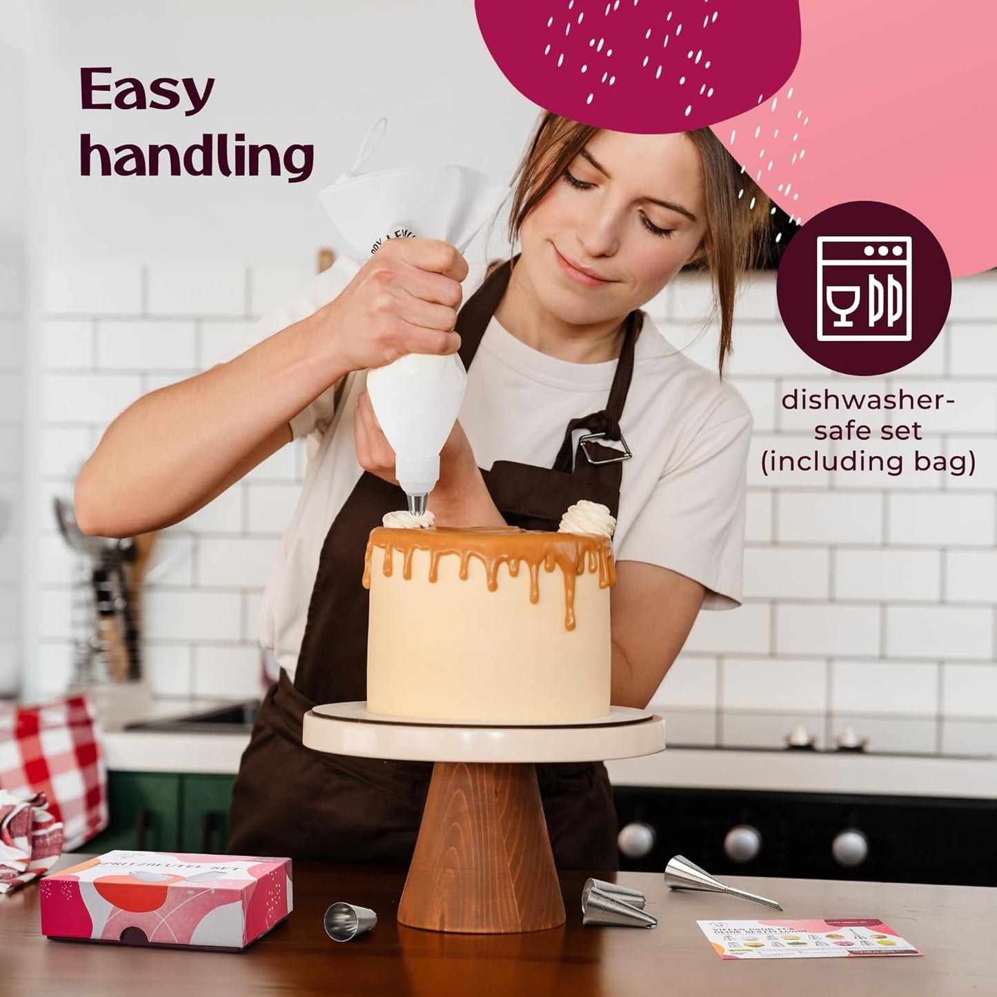 Premium Reusable Piping Bags Set by [Brand Name] - 16" Cotton Pastry Bag with 8 Large Icing Tips | Dishwasher Safe