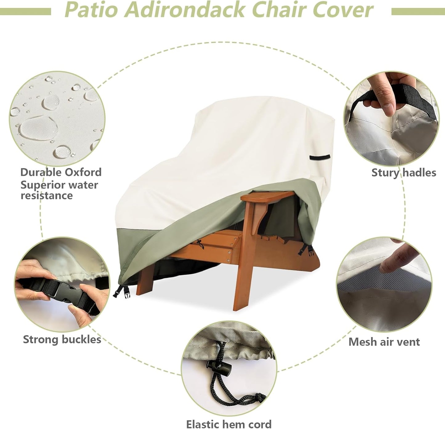 Patio Adirondack Chair Cover - 600D Heavy Duty Waterproof Protection | 32"W x 35"D x 36"H - Beige