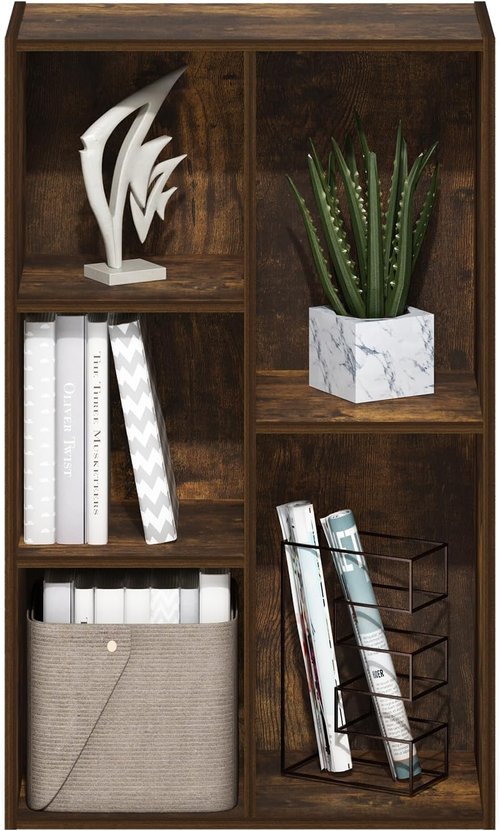 Furinno LUDER 5-Cube Bookshelf - Reversible Design, Easy Assembly, Amber Pine | 9.4 x 19.5 x 31.5 Inches