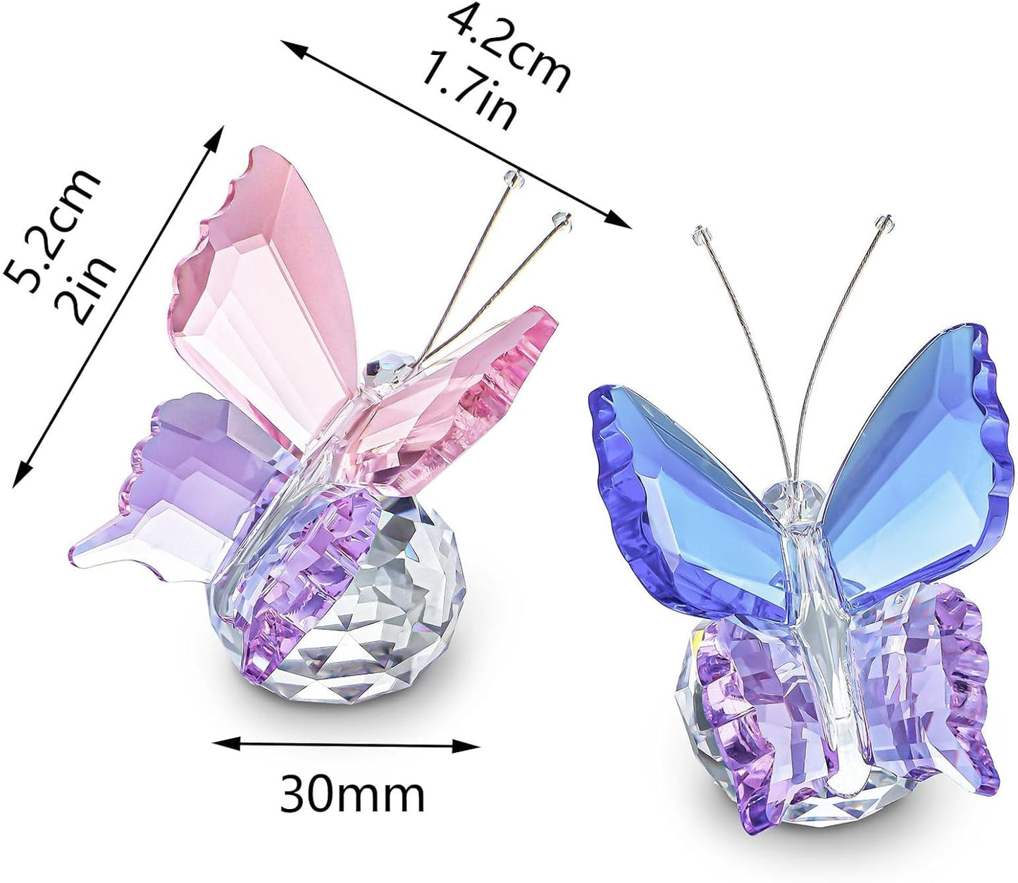 Skiennix Crystal Butterfly Figurines - Elegant Collectible Ornaments with Clear Ball Base | 2-Piece Set for Home Decor and Gifts