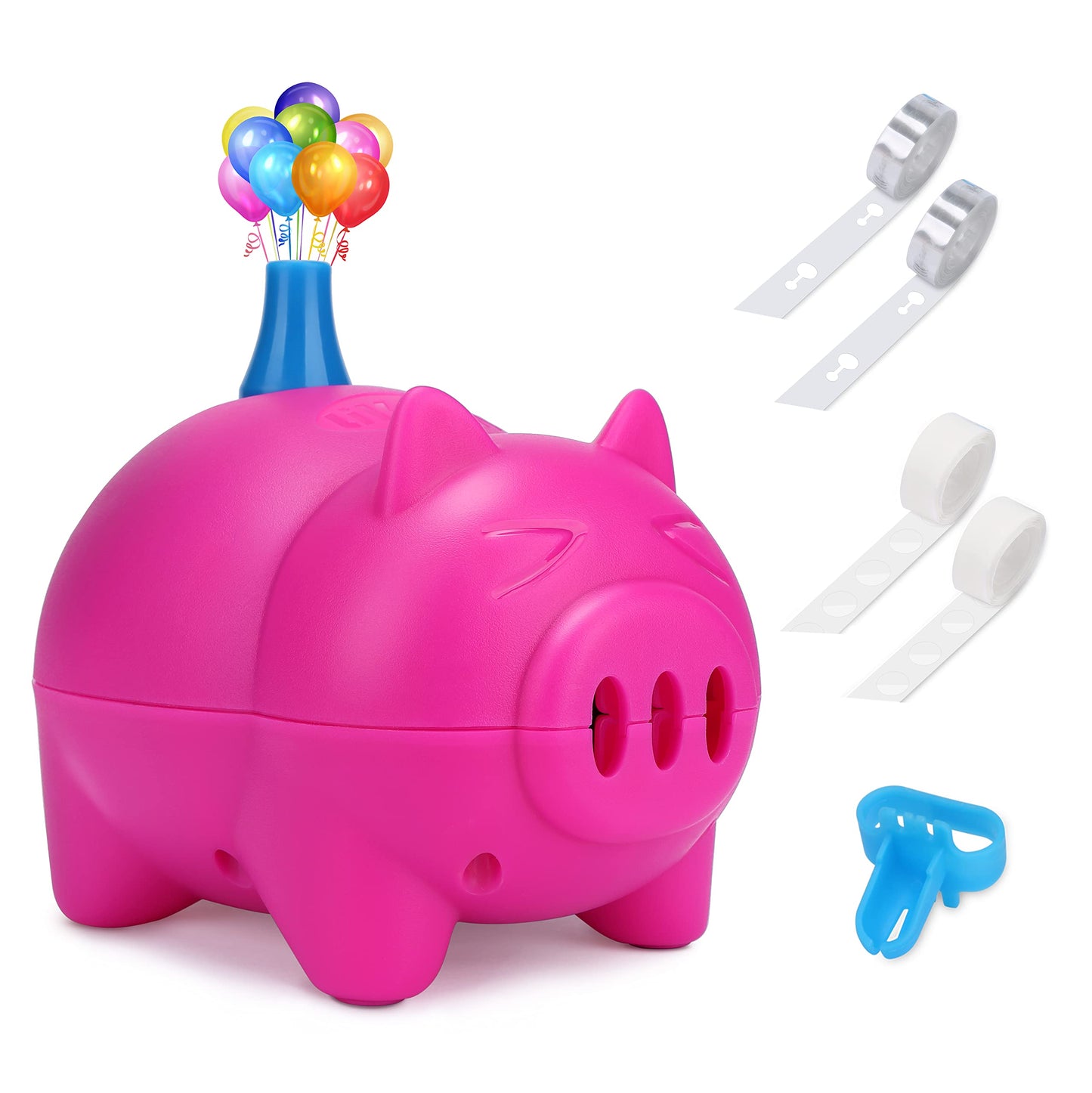LIKEE Electric Balloon Pump Portable Balloon Inflator Air Blower with Balloon Arch &Garland Tools for Party Decoration (Rose Red Pig)