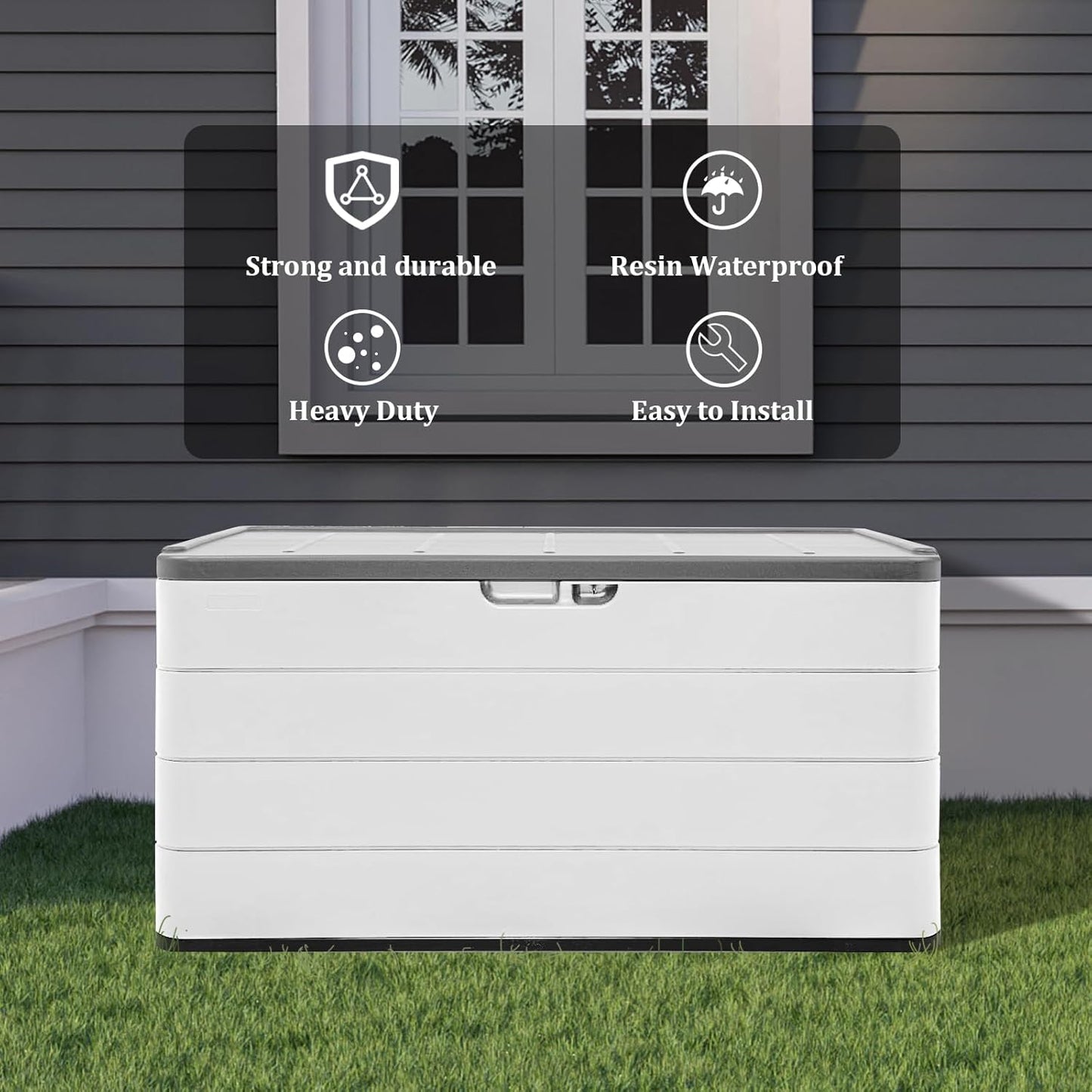 ZZM 110 Gallon Lockable Resin Deck Box - Waterproof Outdoor Storage for Cushions & Tools | White