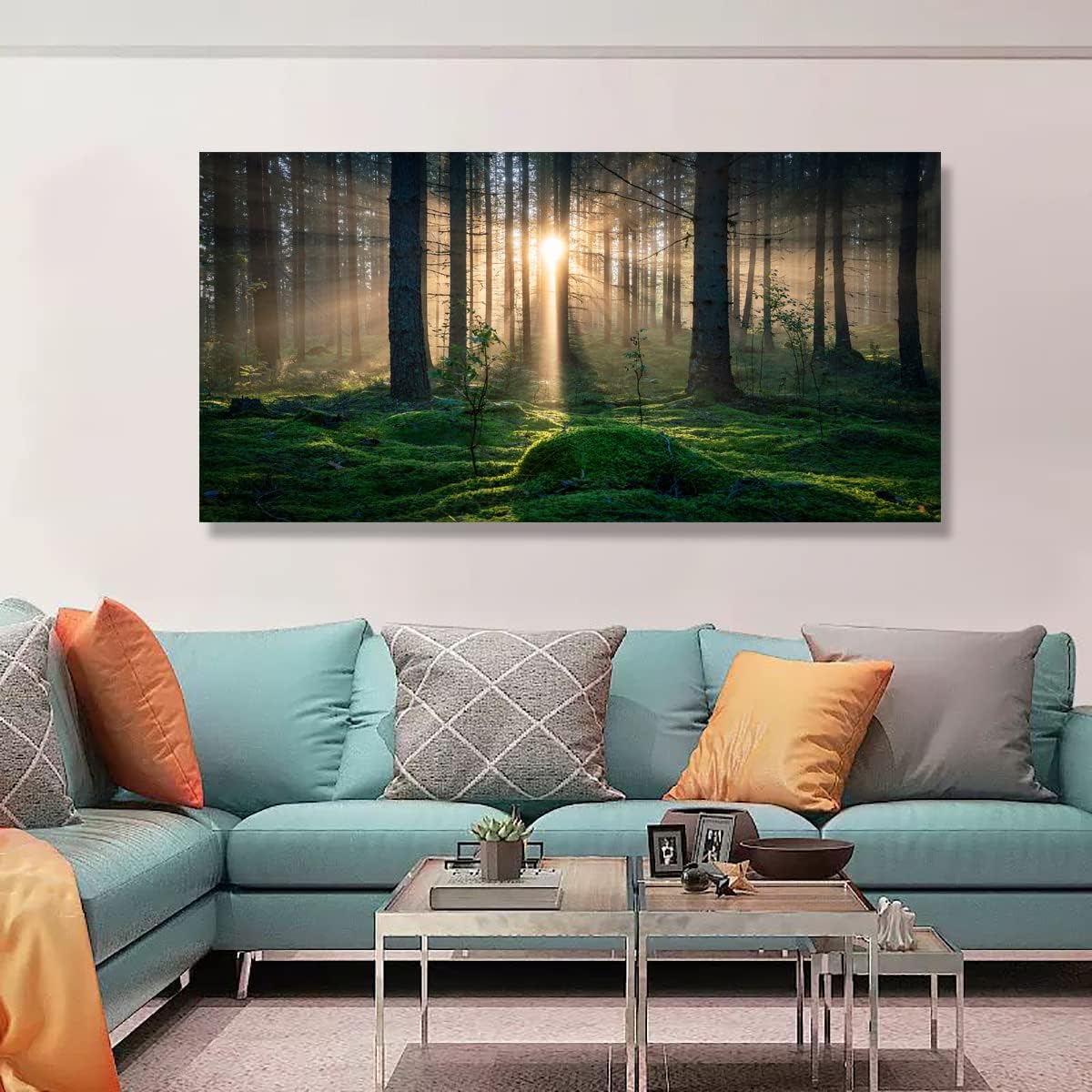 Sunrise Landscape Canvas Wall Art - 20x40 Inches - Tree and Forest Picture Artwork for Living Room and Bedroom Wall Decoration - Nature Painting Prints for a Serene Atmosphere