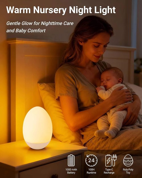Egg Baby Night Light - Portable Touch Lamp with 7 RGB Colors & Stepless Dimming | Rechargeable BPA-Free Silicone for Nursery & Kids