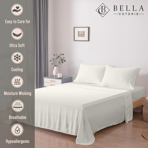 Bella Coterie Twin XL Luxury Bamboo Viscose Sheet Set - 100% Organic, Ultra Soft & Cooling | Ivory, 18" Deep Pocket