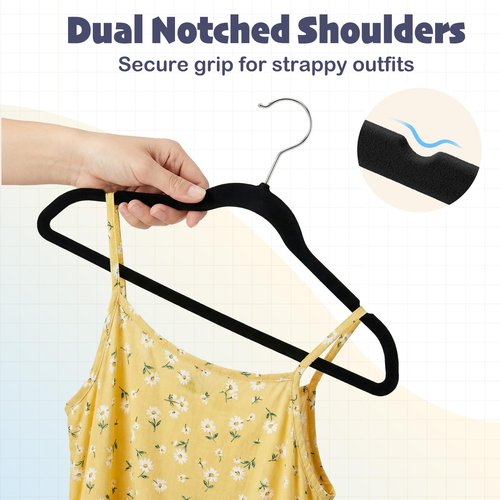 HOUSE DAY 14 Inch Kids Velvet Hangers 50 Pack, Durable Big Kid Hangers for Youth, Teen, Non Slip Kids Felt Hanger, Cute Childrens Hanger for Closet, Black