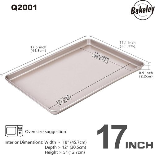 Champagne Gold Baking Sheet Pan Set - Nonstick Commercial Cookie Sheets | 17.5"x11.7" Size