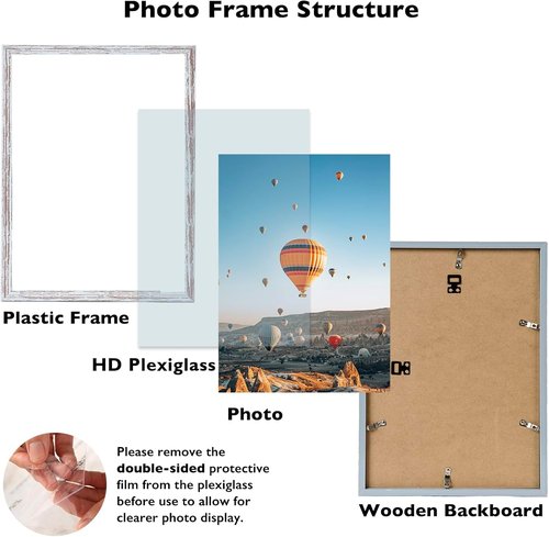 JCJMY 11x16 Rustic White Picture Frame - Versatile Wall Mounting for Horizontal or Vertical Display