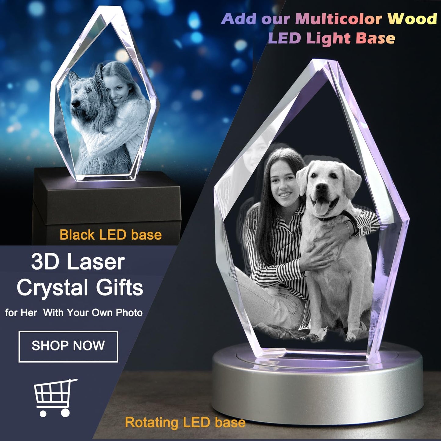 Skiennix 3D Crystal Dog Memorial Photo Frame - Personalized Engraved Keepsake Gift | Pet Remembrance