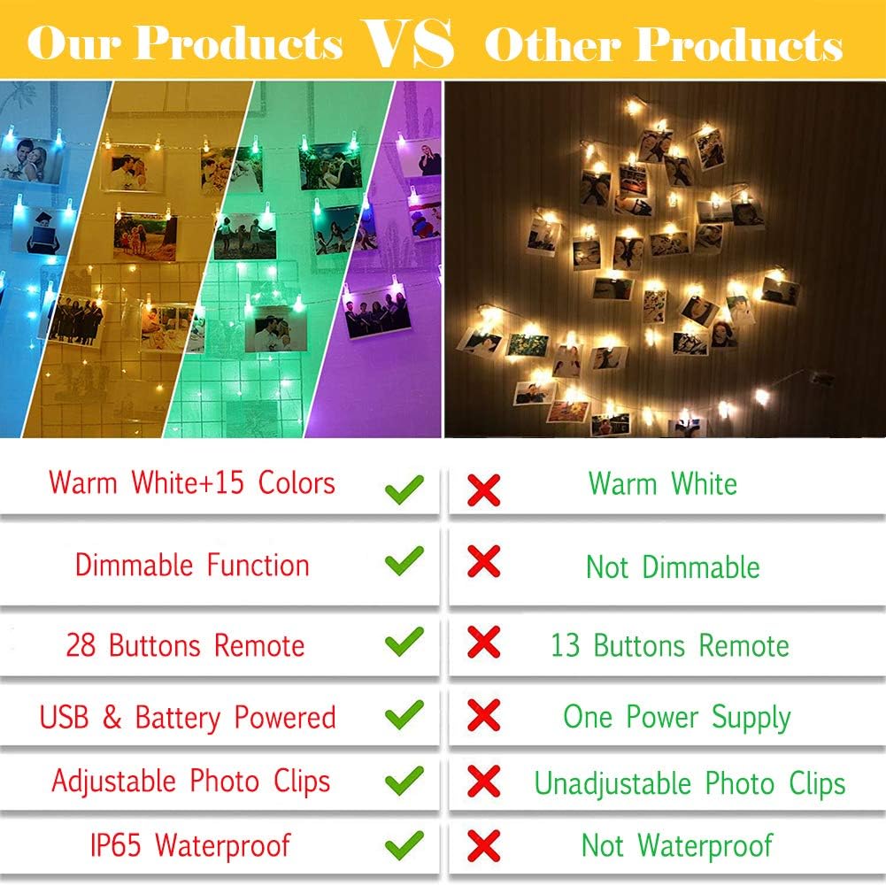 StarryEver LED Photo Clip String Lights - 16.4ft with 50 Color-Changing LEDs & Remote | Perfect for Teen Girls' Bedrooms
