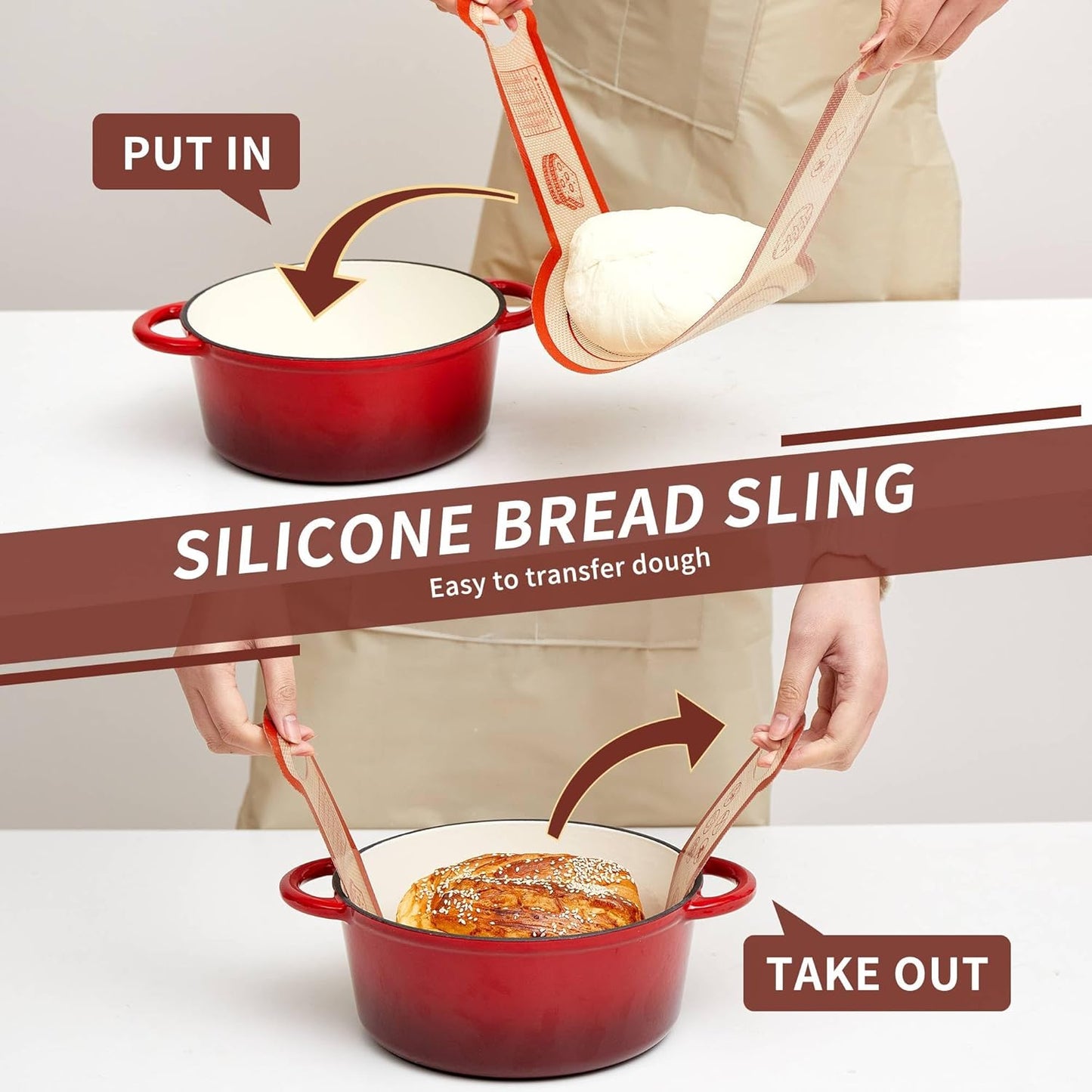 Skiennix Silicone Sourdough Bread Sling Mat - Non-Stick Baking Slings for Dutch Oven | 2-Pack