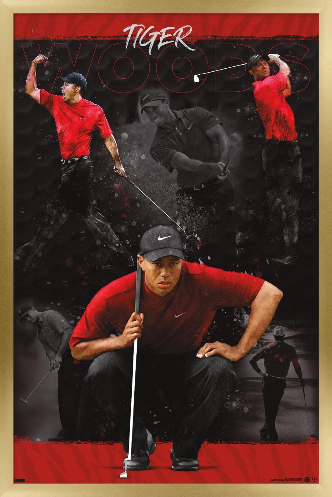 Trends International Tiger Woods - Sketch Wall Poster, 14.725" x 22.375", Gold Framed Version