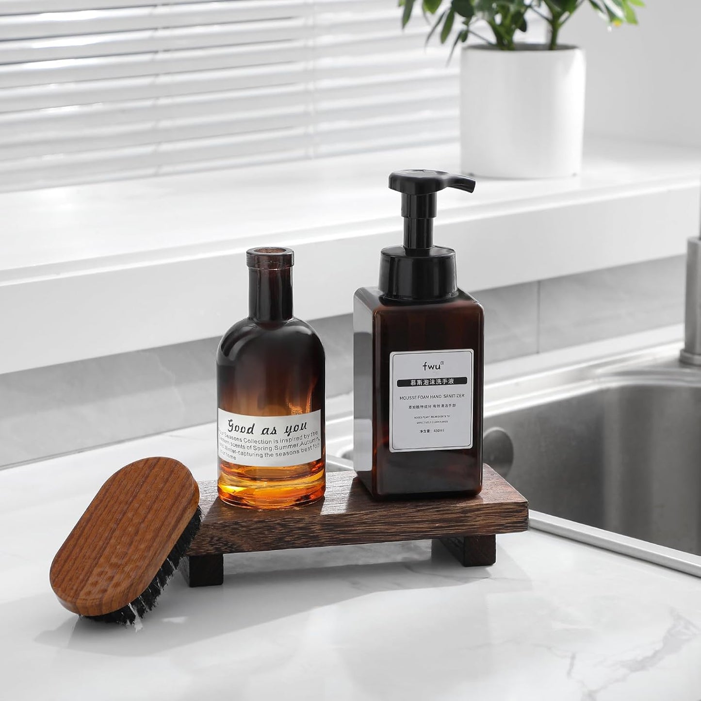 Zoocatia Small Wood Tray - Decorative Wooden Riser for Farmhouse Bathroom & Kitchen, Dark Brown
