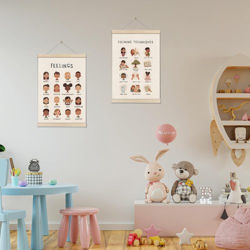DOI-LANEE Feelings Chart - 16x12 Inch Montessori Emotions Poster | Mental Health Wall Decor Set of 2