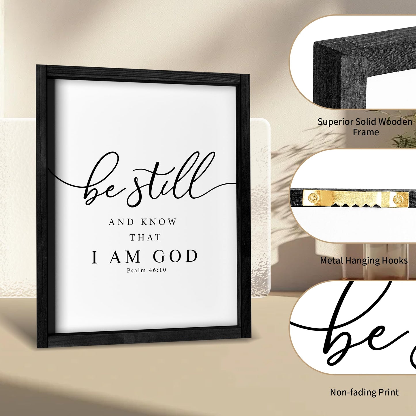 Heiple Framed Be Still and Know that I am God Sign Love is Patient Love is Kind Wall Art Set of 3 Prints for Home Bedroom Decor Above Bed Bible Verse Scripture Art Christian Religious Wall Decor (Black, 16"x24")