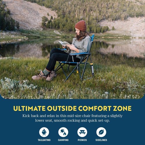 GCI Outdoor Kickback Rocker Camping Chair - Portable Folding Rocking Chair with Drink Holder & Durable Armrests - Red