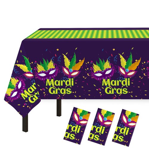 Childom Mardi Gras Decorations,3 Pack Disposable Plastic Tablecloths for Rectangle Table 54" x 108" Mardi Gras Tablecloths for Party Decor,Table Cloths for Birthday,Home,Dinner,Carnival,Party Supplies