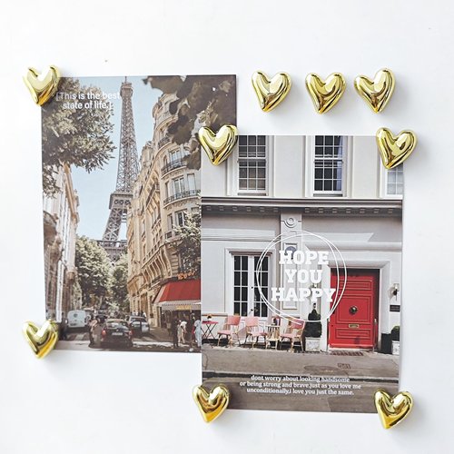 Janvelle 12PCS Refrigerator Magnets Gold Magnets for Fridge 0.83in Small Love Heart Cute Decorative Magnet Set for Home Kitchen Office Whiteboard Decor