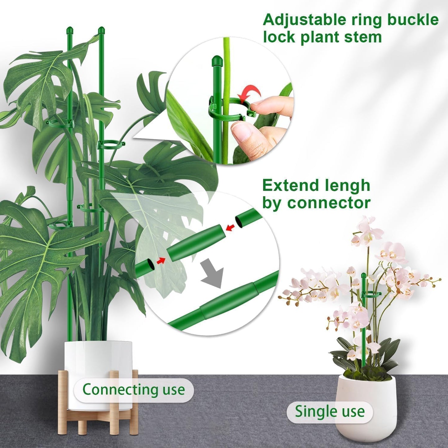 SupKing Plant Support Stakes - 20 Pcs 17-Inch Adjustable Garden Poles with Clips for Indoor/Outdoor Use