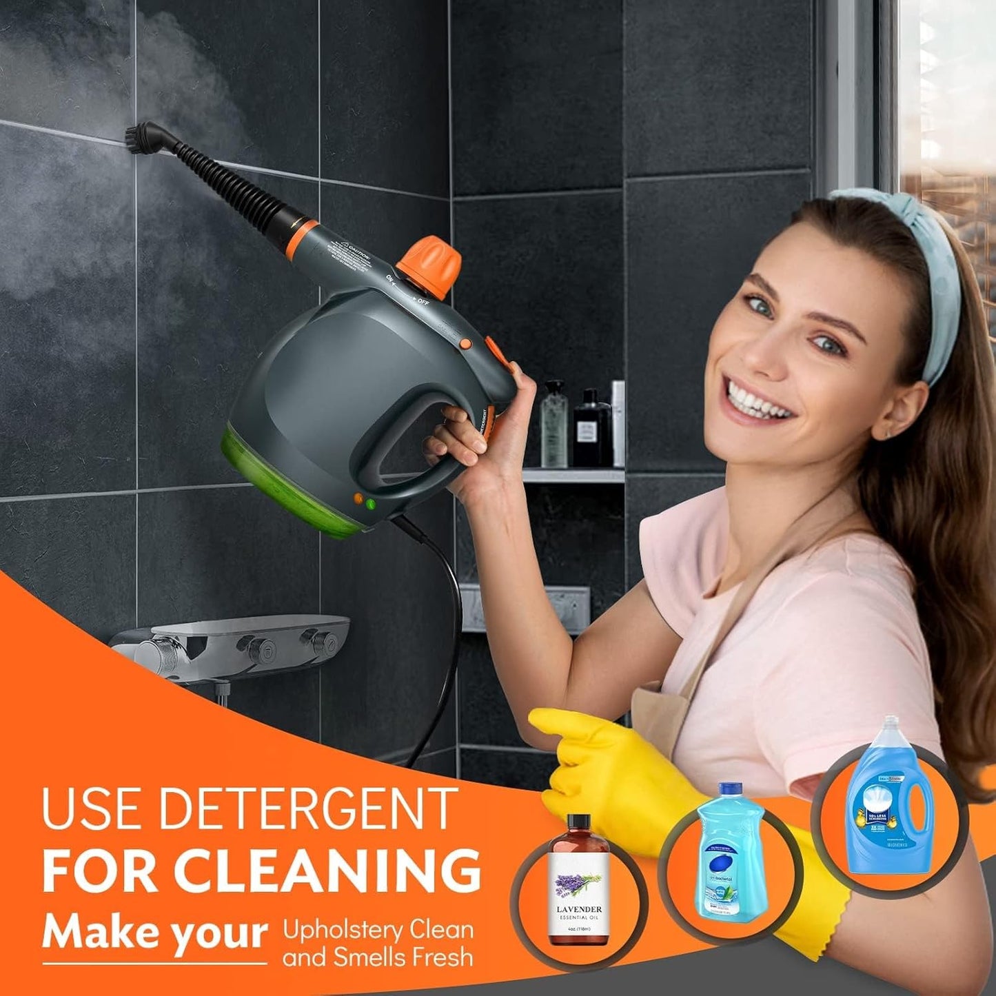 Skiennix 1250W Handheld Steam Cleaner - Multifunctional Pressurized Steamer for Kitchen, Bathroom & Floors