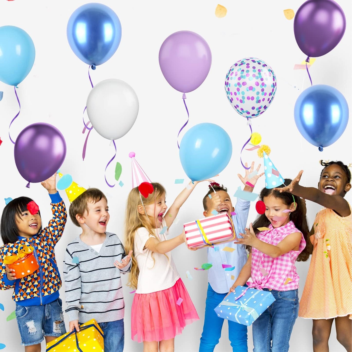Blue and Purple Balloons Set, 50 PCS Blue 12 Inch Mermaid Balloon, Metallic Purple White Latex Ballons Confetti Helium Balloons for Girls Mermaid Birthday Party Baby Shower Winter Supplies