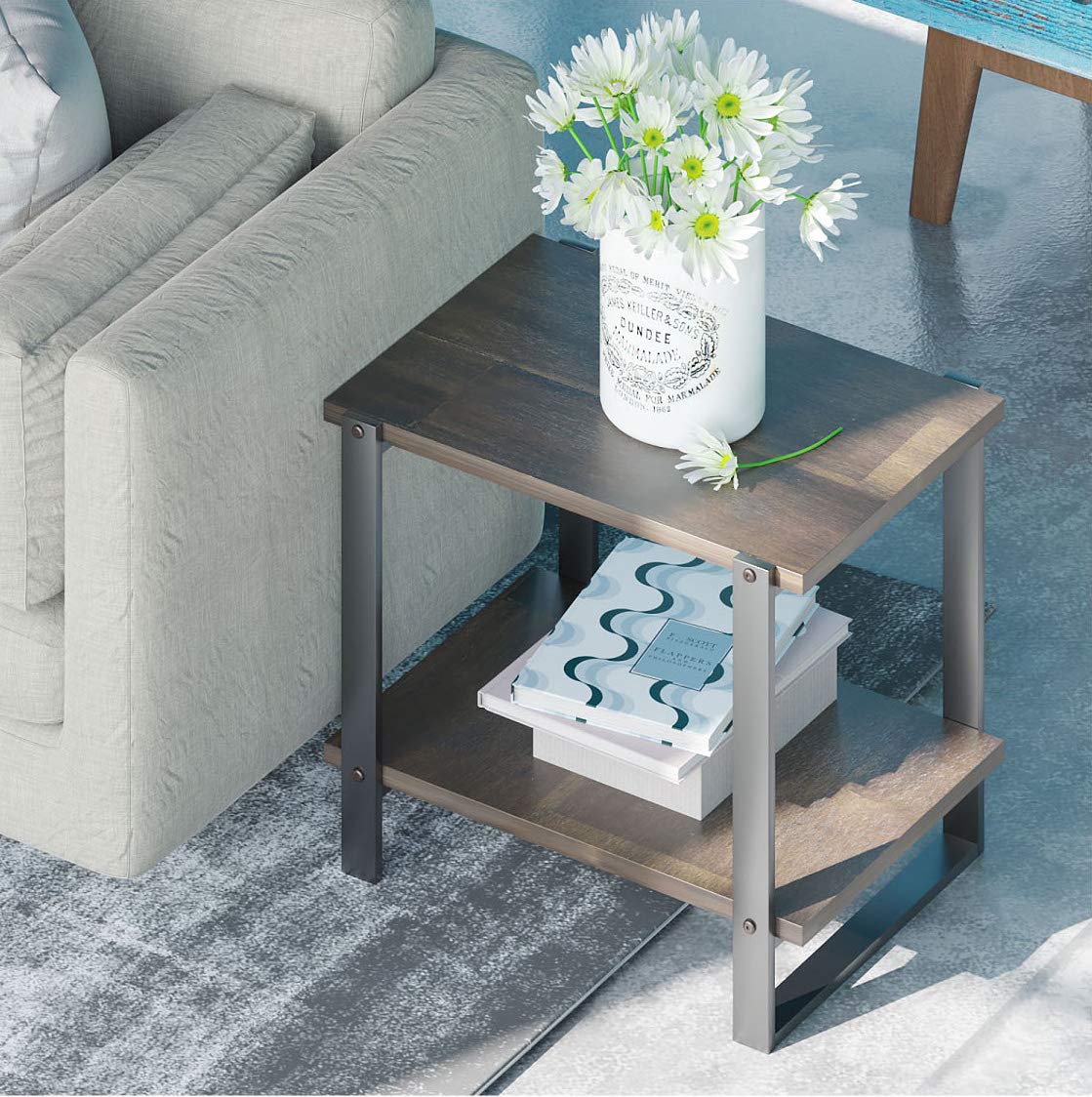 Zinus Brock 21 Inch Solid Wood Side Table, End Table, Easy Assembly, Brown