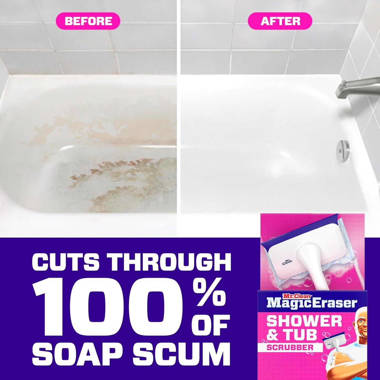 Mr. Clean Magic Eraser - All-in-One Bathroom Cleaner Kit with Lemon Scent | 1 Scrubber & 2 Foaming Erasers