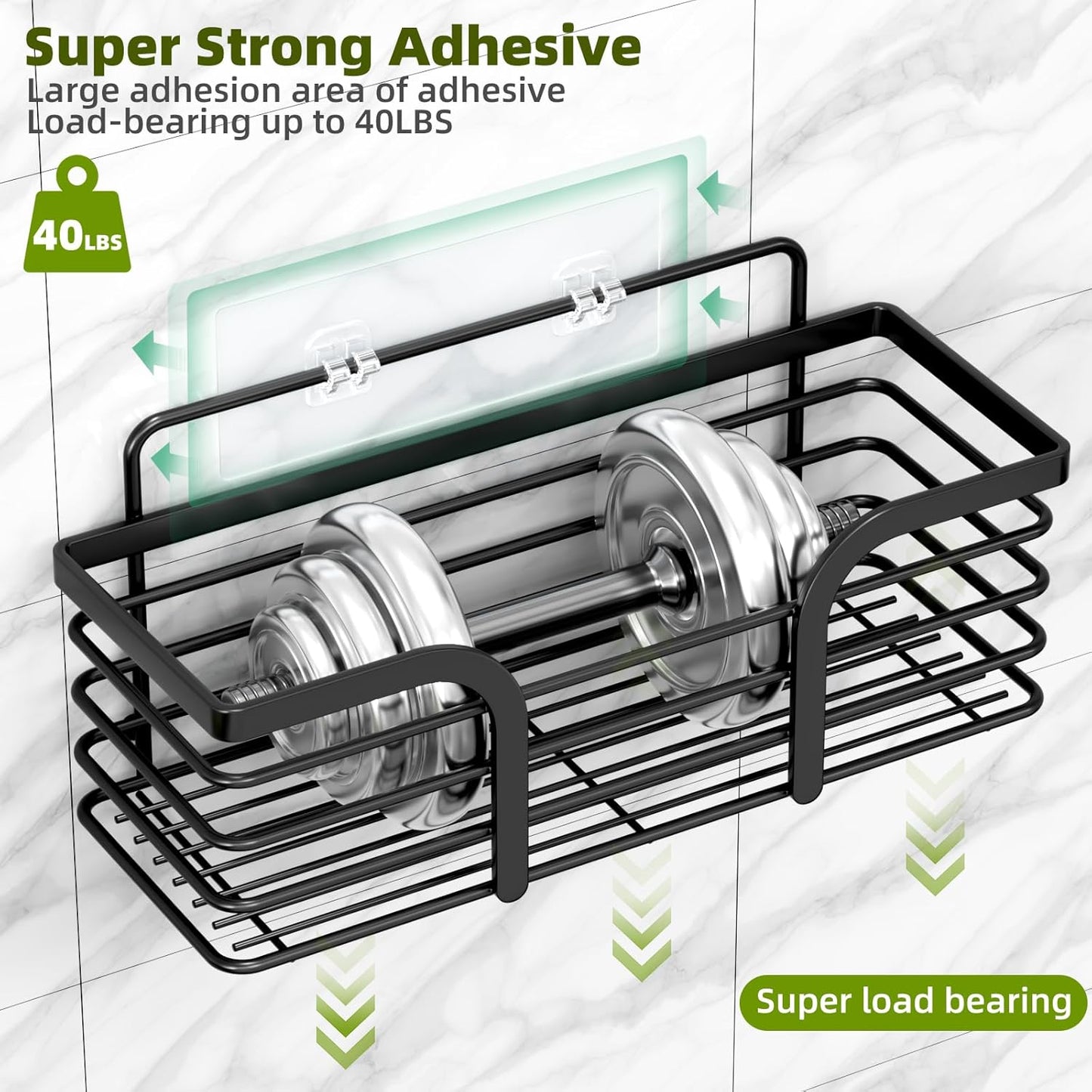Yougai Shower Caddy - Rustproof Wall-Mounted Shower Organizer with Soap Holder & Hooks | Black