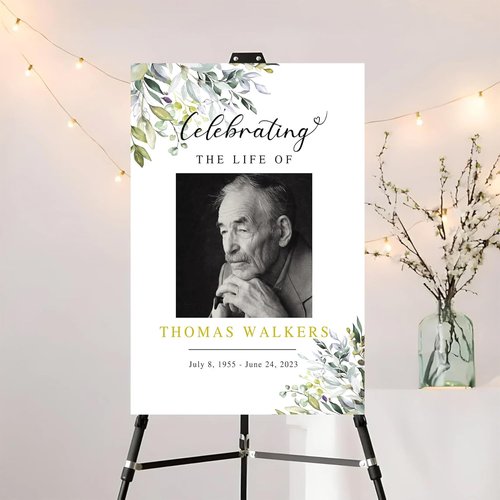 Celebration Of Life Welcome Sign - Floral Memorial Décor | Large Purple Funeral Sign