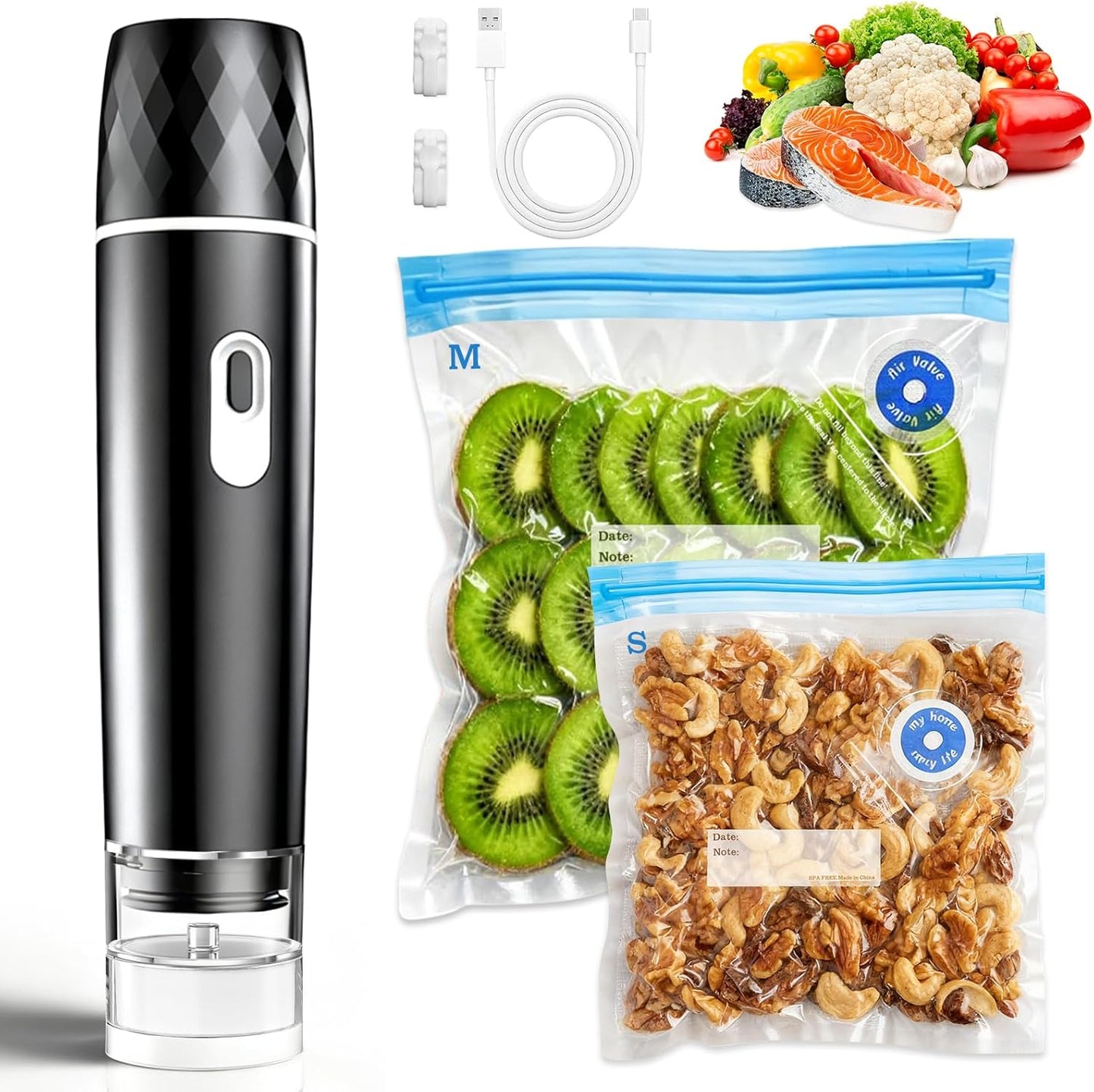 Skiennix Compact Vacuum Sealer - Powerful Handheld Machine with Detachable Tank & BPA-Free Bags for Meal Prep & Travel
