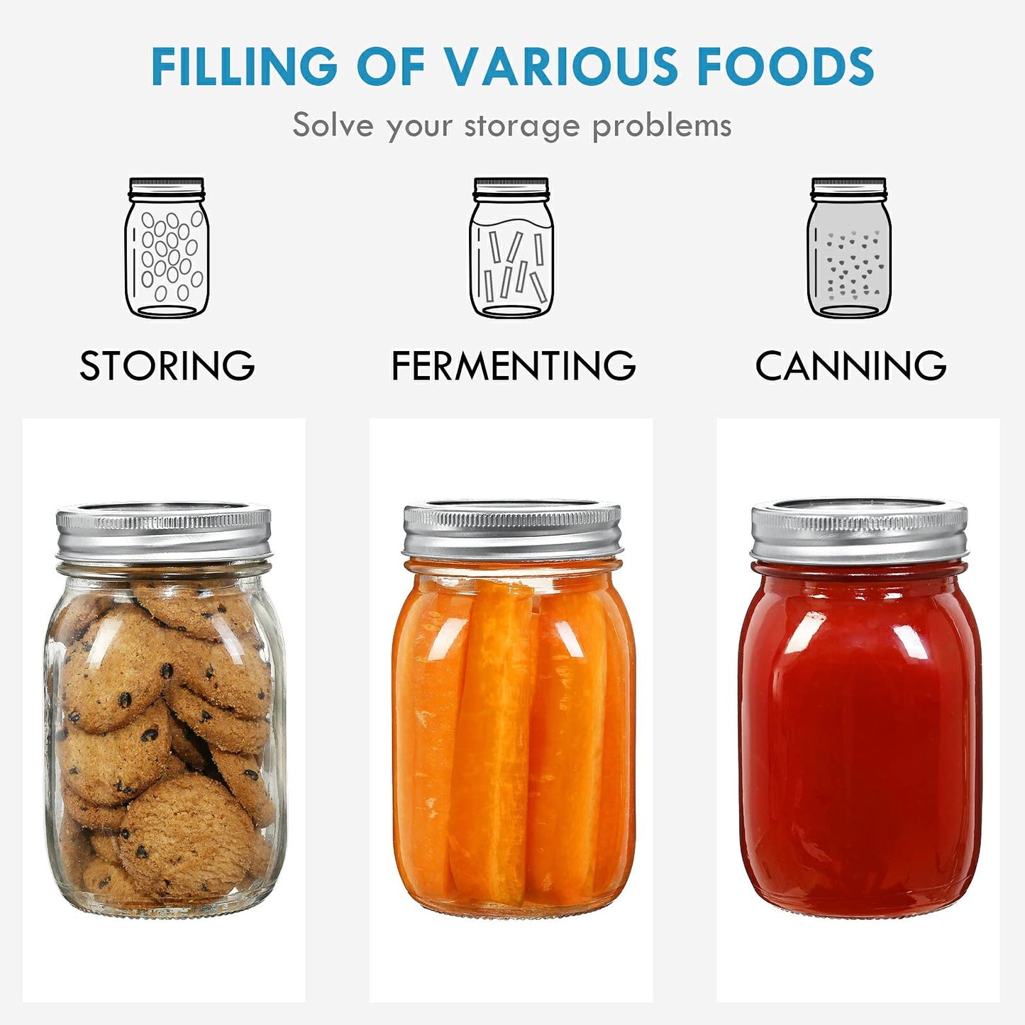 YEBODA 16 oz Wide Mouth Mason Jars 12 Pack Glass Canning Jars with Airtight Lids and Bands for Preserving, Jam, Honey, Jelly, Wedding Favors, Sauces, DIY Spice Jars, Salad, Yogurt