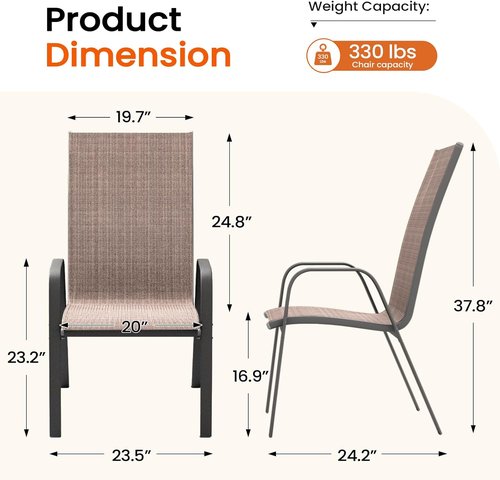 JEAREY Outdoor Dining Chairs Set of 4 - Stackable All-Weather Furniture for Lawn, Garden, Poolside | Brown